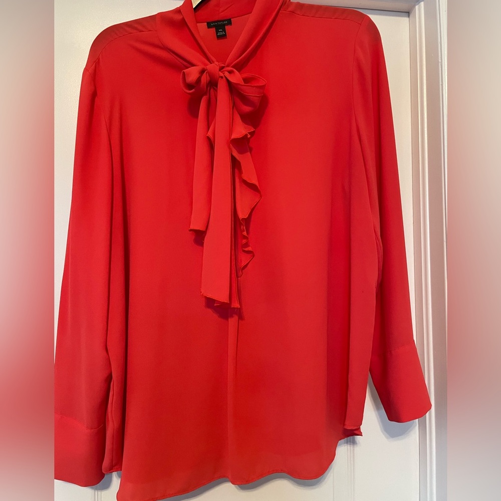 Ann Taylor XXL Elegant Red Blouse with Bow Detail